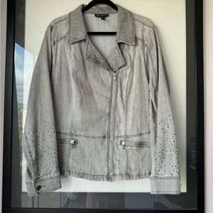 Gray Denim Embellished Motorcycle style Jacket